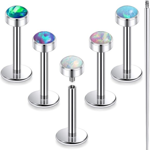 Jewelry - Titanium Nose Studs 16G Flat Back Opal Earrings Labret Helix Cartilage Piercing